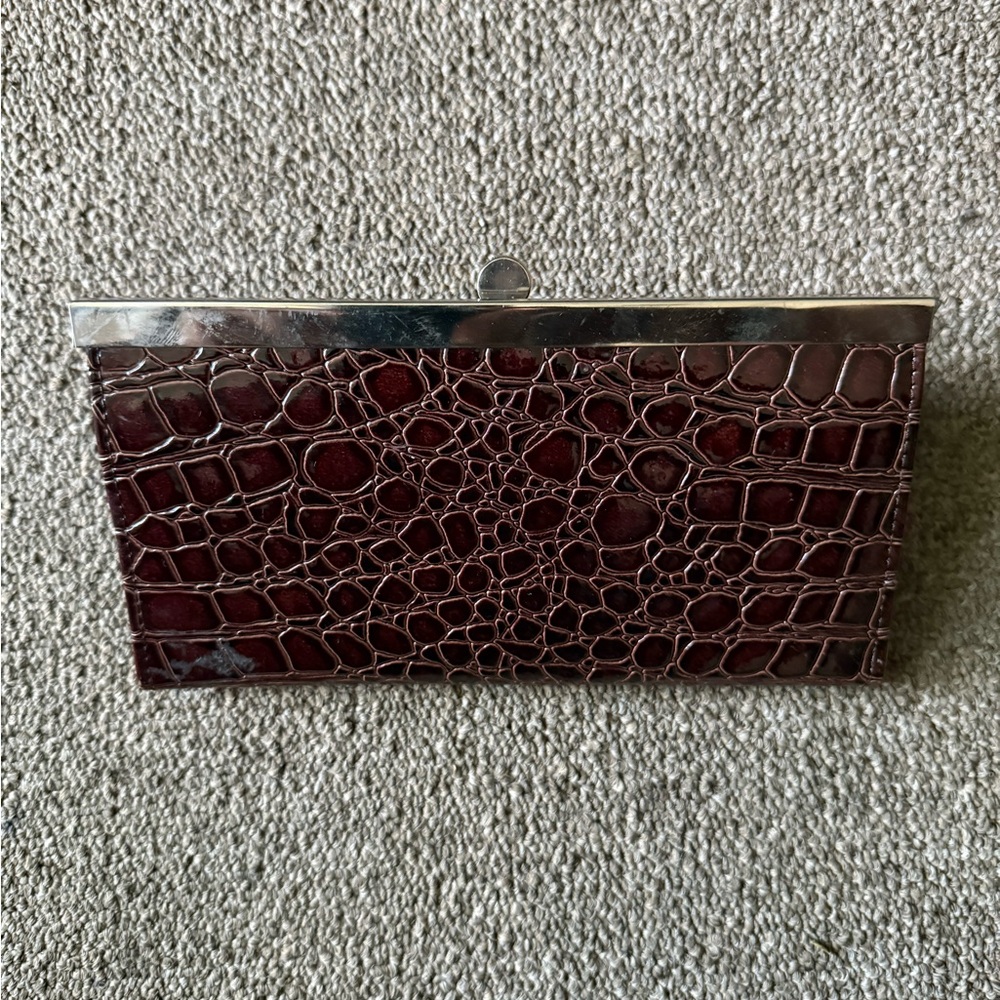 Crocodile Pattern Clutch with Silver Trim